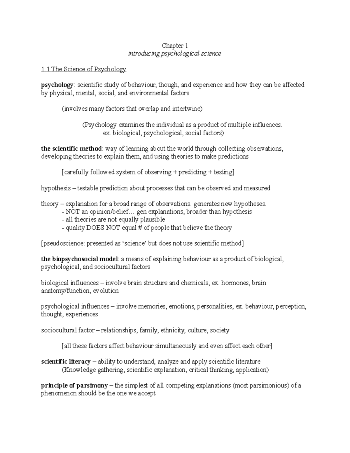 Psych midterm one review - fall 2021 - Chapter 1 introducing ...