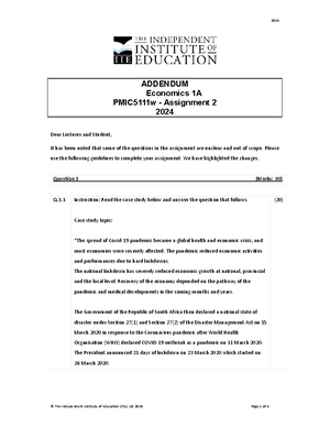 PMIC5111 Workbook - ECONOMICS 1A MODULE WORKBOOK 2023 PMIC6121/d/w ...