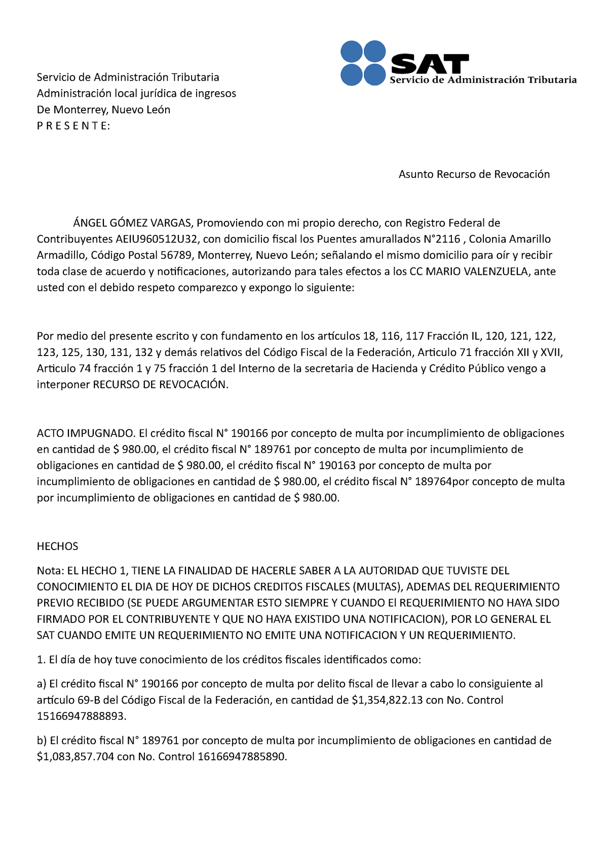 Revocacion - Servicio De Administración Tributaria Administración Local ...