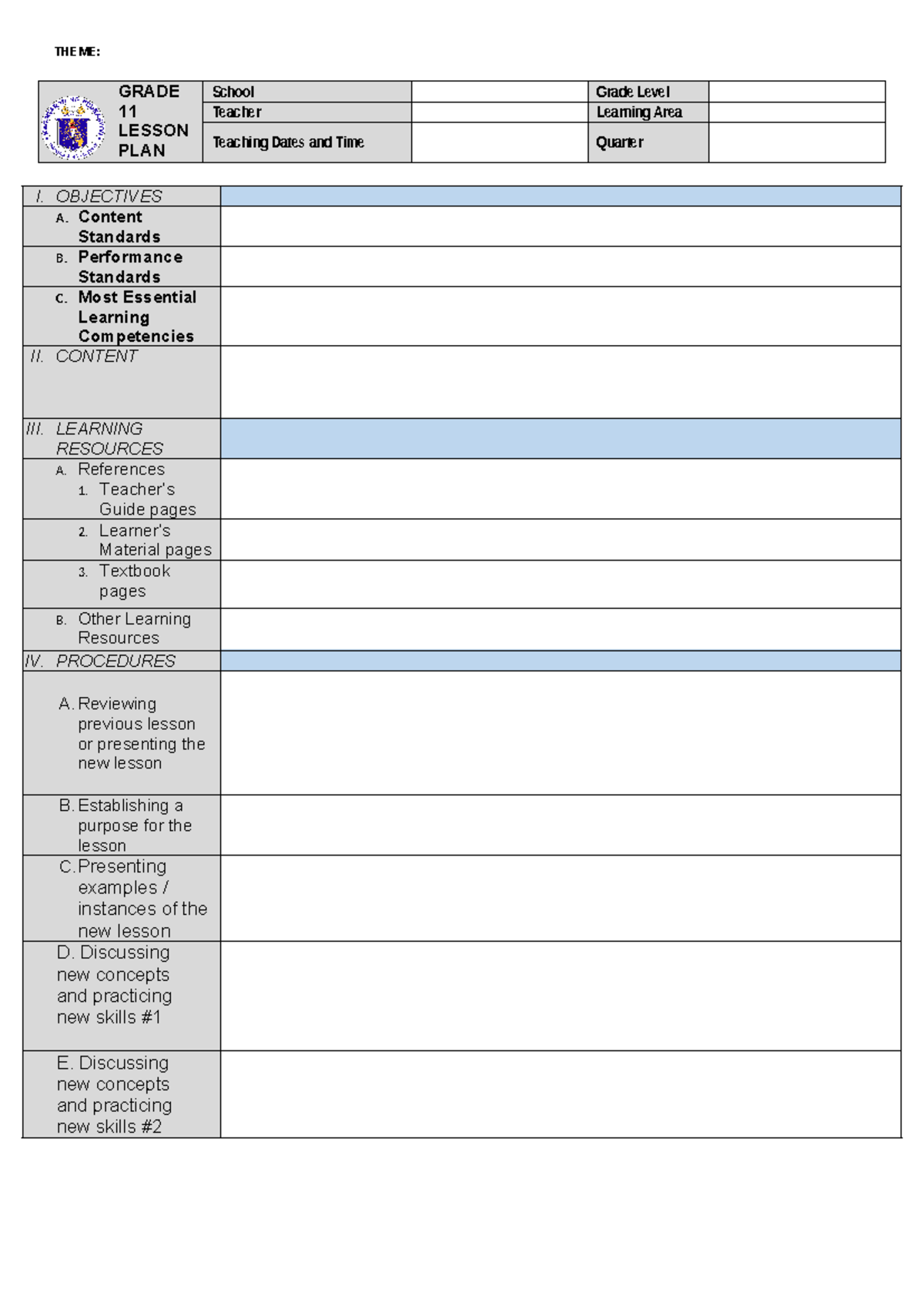 Deped-DLL - Purr - THEME: GRADE 11 LESSON PLAN School Grade Level ...