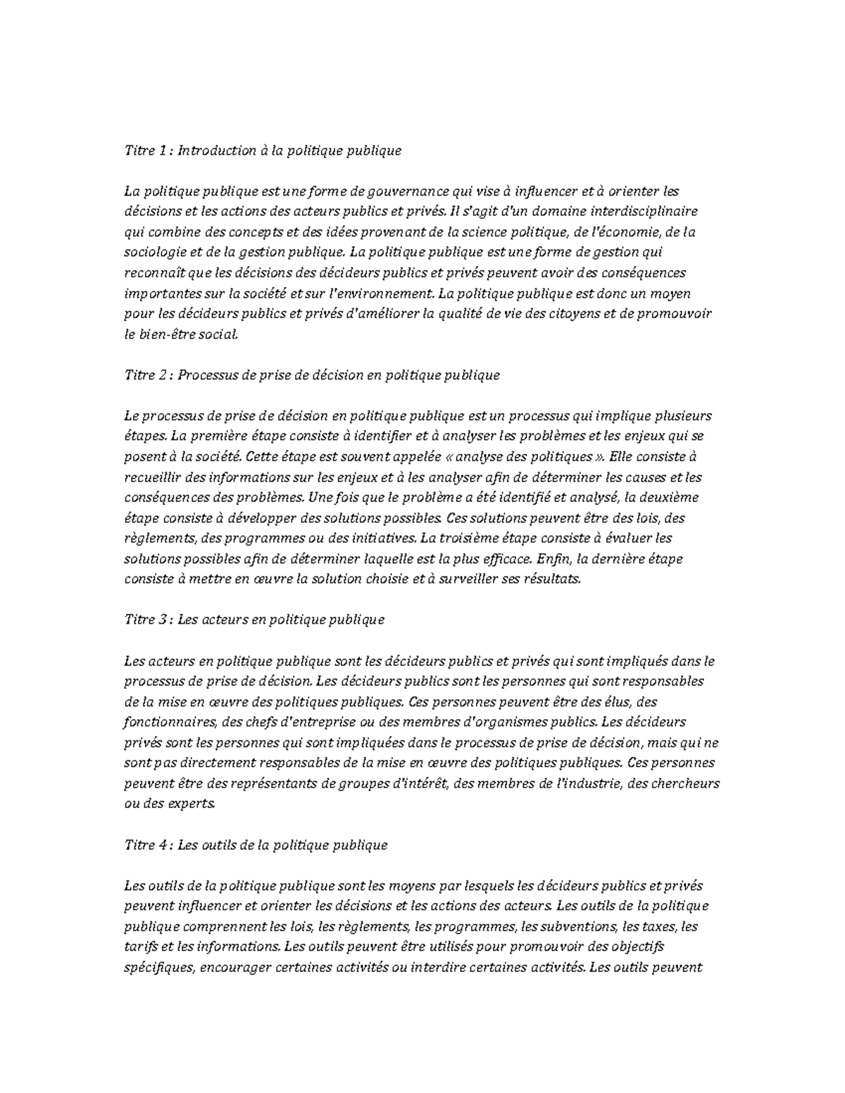 Topics in Public Policy - Titre 1 : Introduction à la politique ...