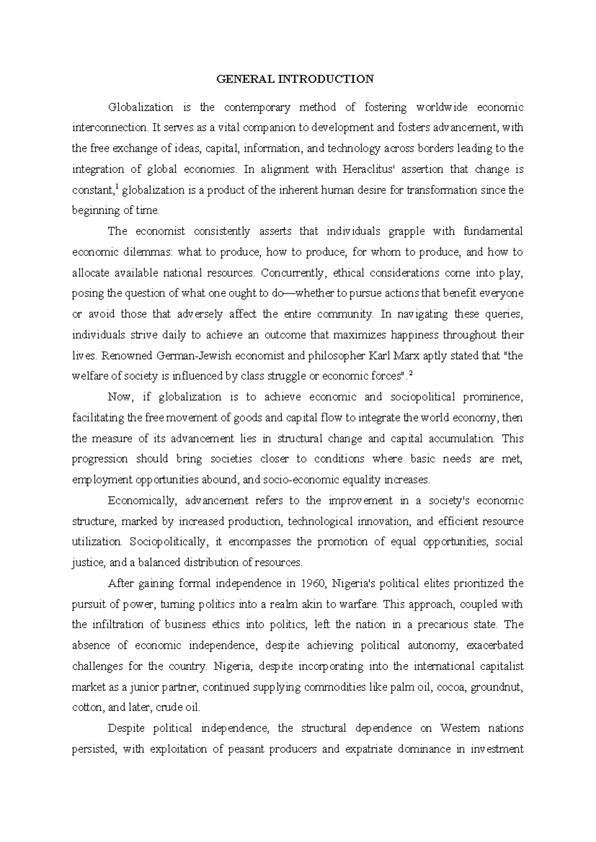 Lola’s chapter one copy - GENERAL INTRODUCTION Globalization is the ...