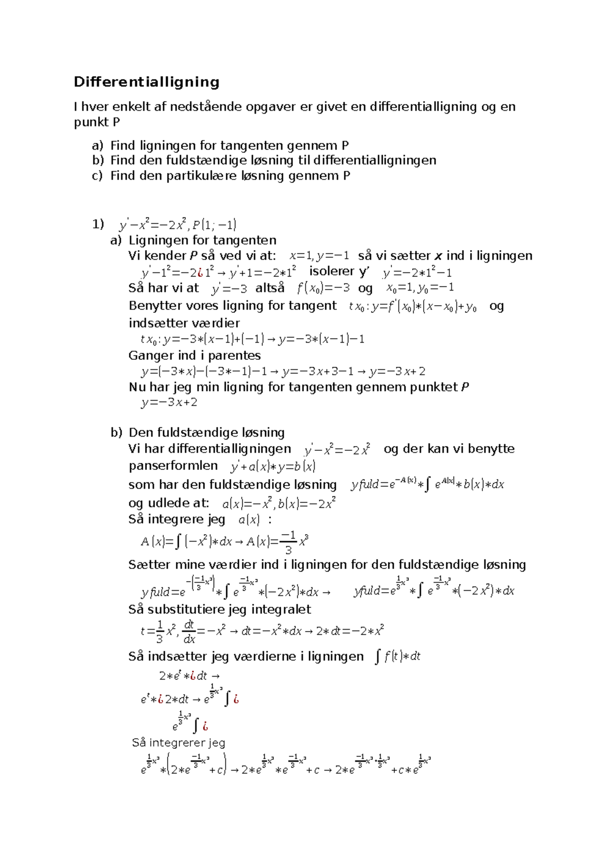 Differentialligning For Tangent - Opgave - Differentialligning I Hver ...