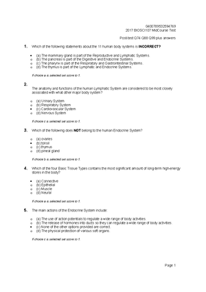 biosci practise questions - BIOSCI 1 BIOSCI Cells and Tissues Glands of ...