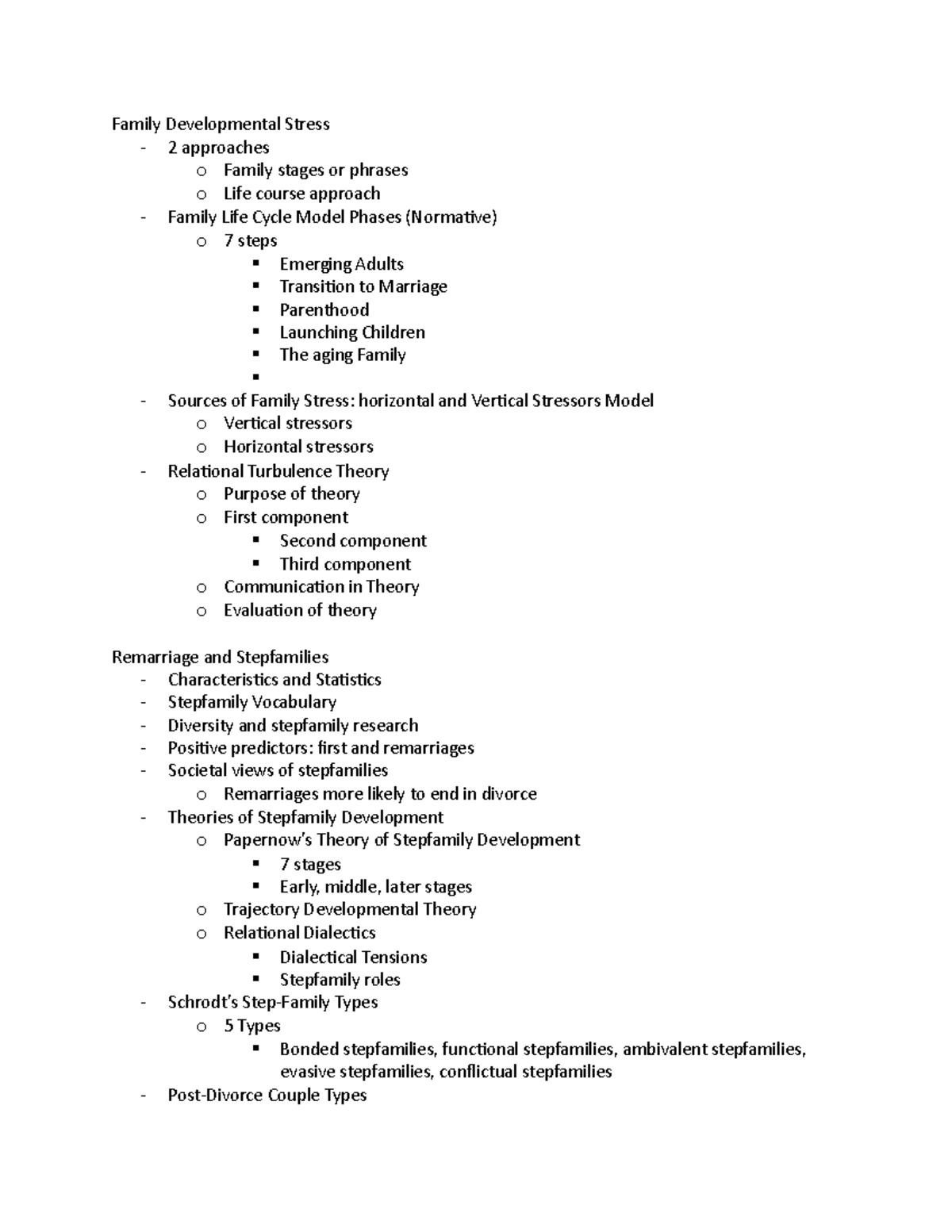Quiz 3 Family Systems and Communication Family Developmental Stress