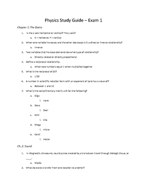 Physics Final Exam Study Guide - PHYSICS FINAL EXAM STUDY GUIDE Exam 1 ...