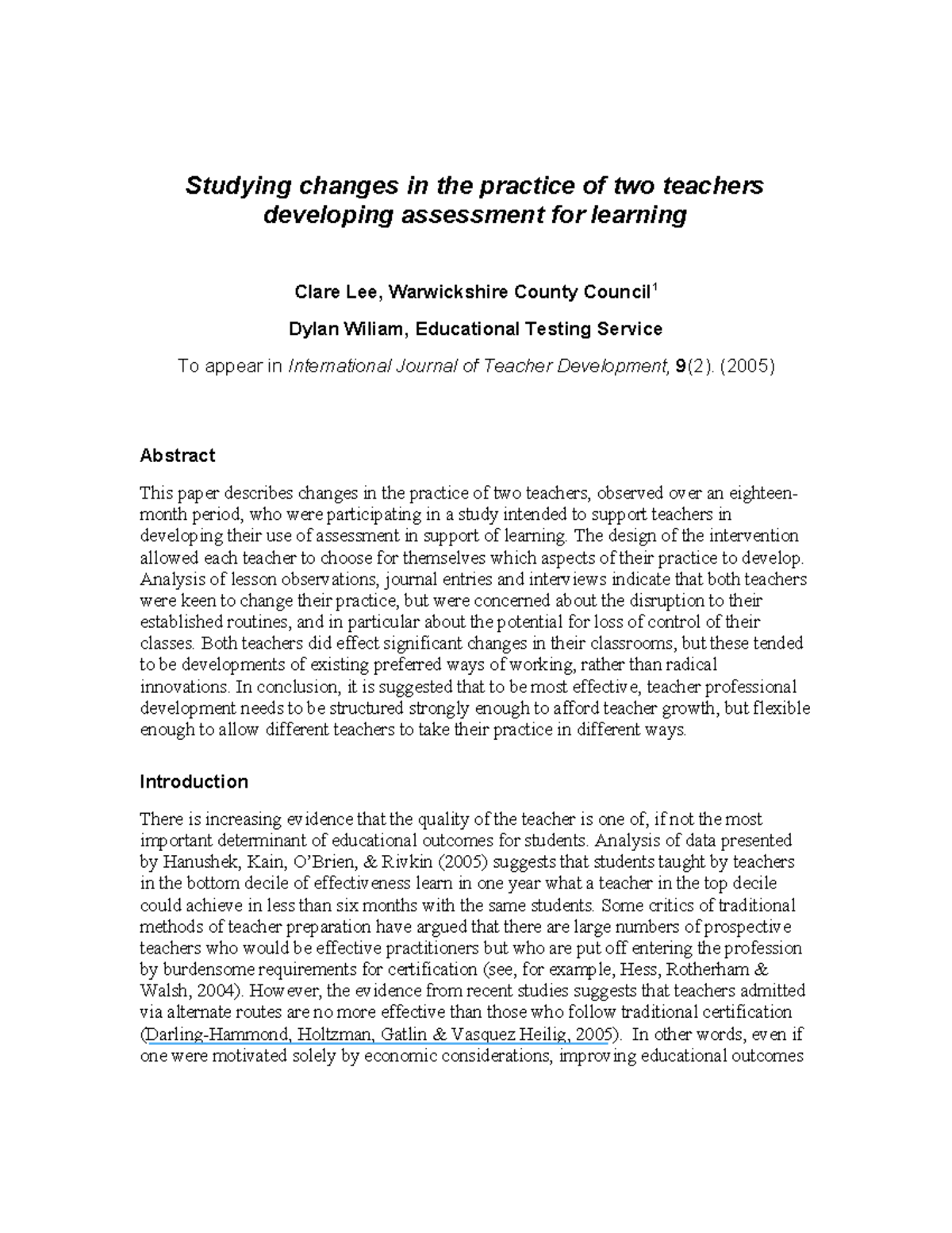 Studying changes in the practice of two - (2005) Abstract This paper ...