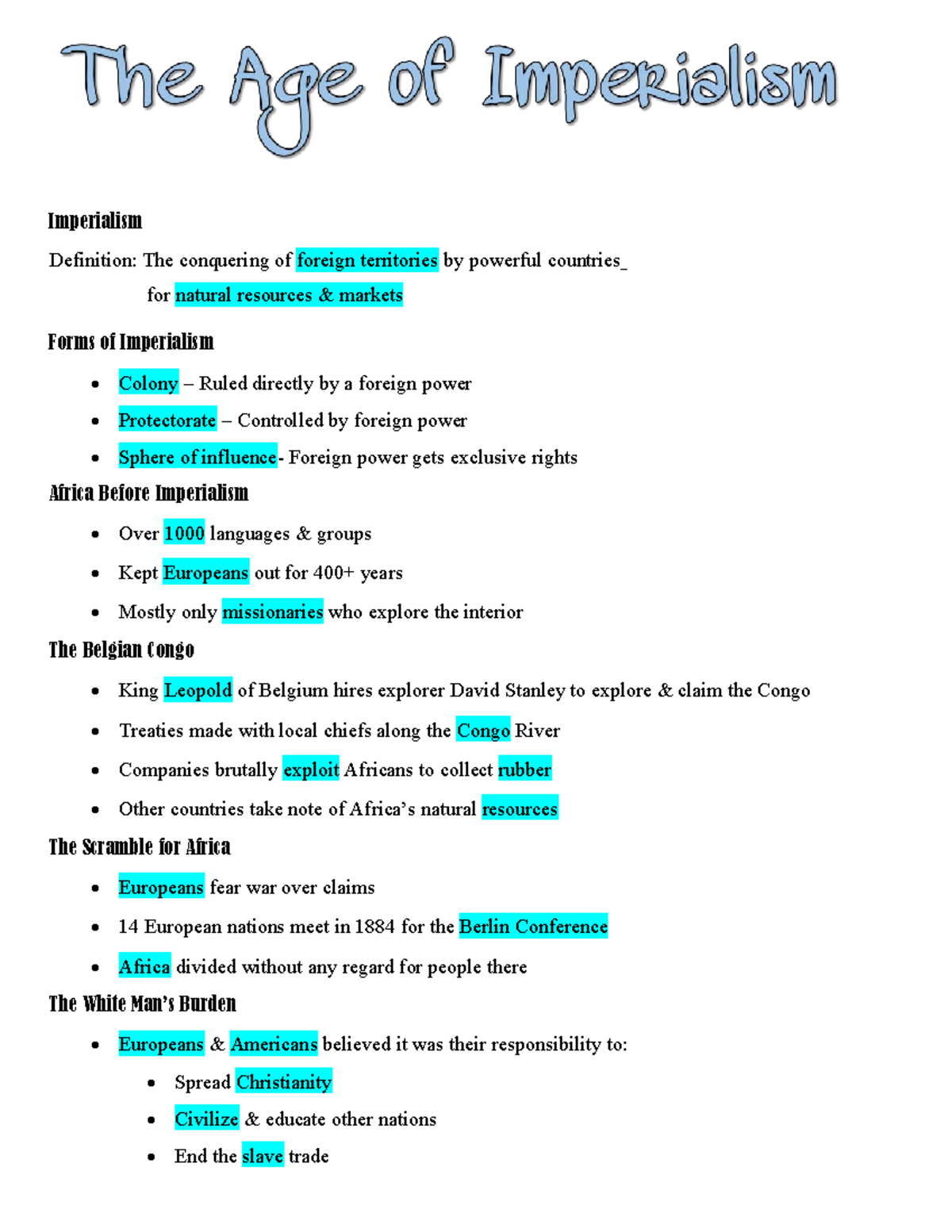 01 - Imperialism Overview Guided Notes Page - Imperialism Definition ...