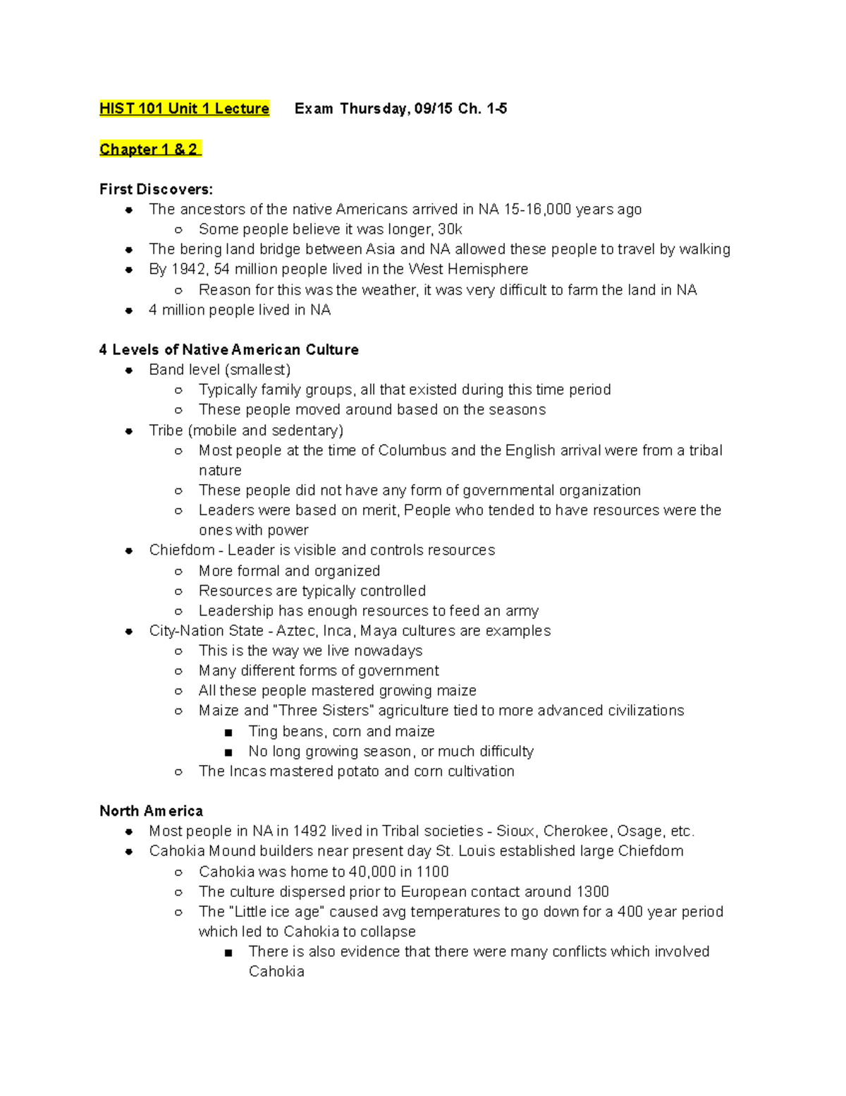 Hist 101 Lecture Notes Hist 101 Unit 1 Lecture Exam Thursday 09 15 Hist 101 Lecture Notes Hist 101 Unit 1 Lecture Exam Thursday 09 15