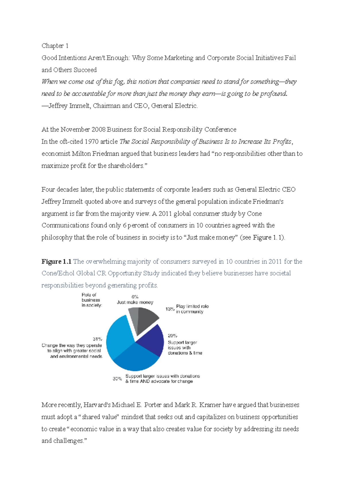 Chapter 1 Summary Corporate Social Responsibility Doing The Most Good For Your Company And Your Cause Studocu