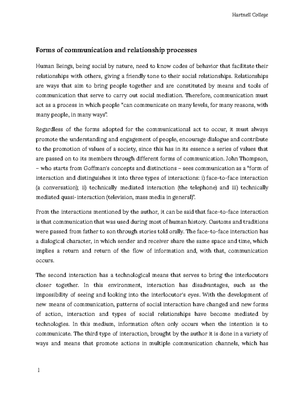 The forms of communication and relationship processes. - Forms of ...