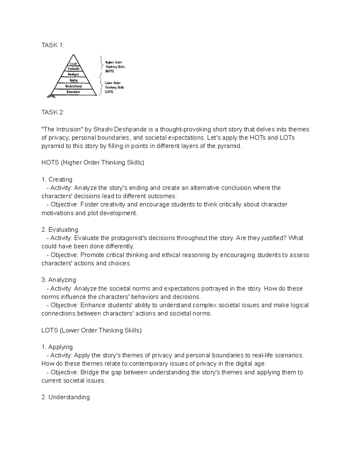 Hots and lots pyramid - TASK 1: TASK 2: 