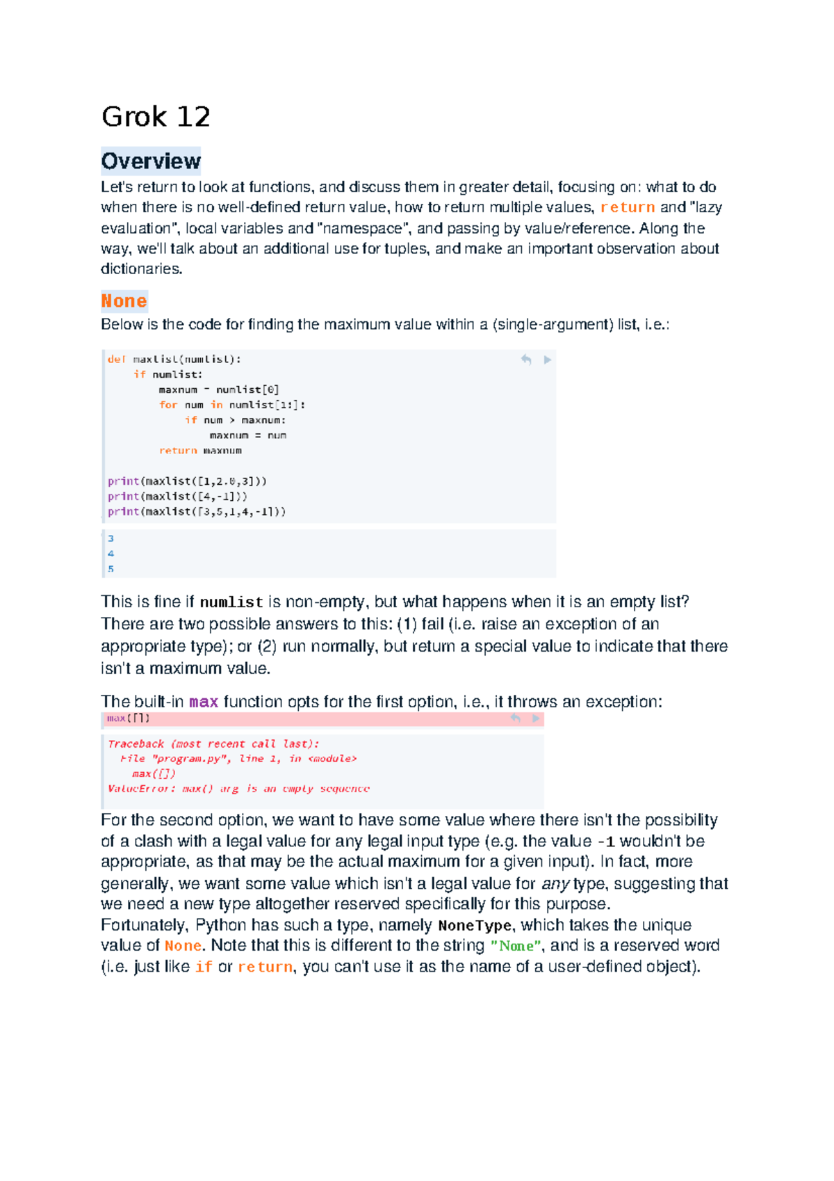 Grok worksheet 12 - Grok 12 Overview Let's return to look at functions ...