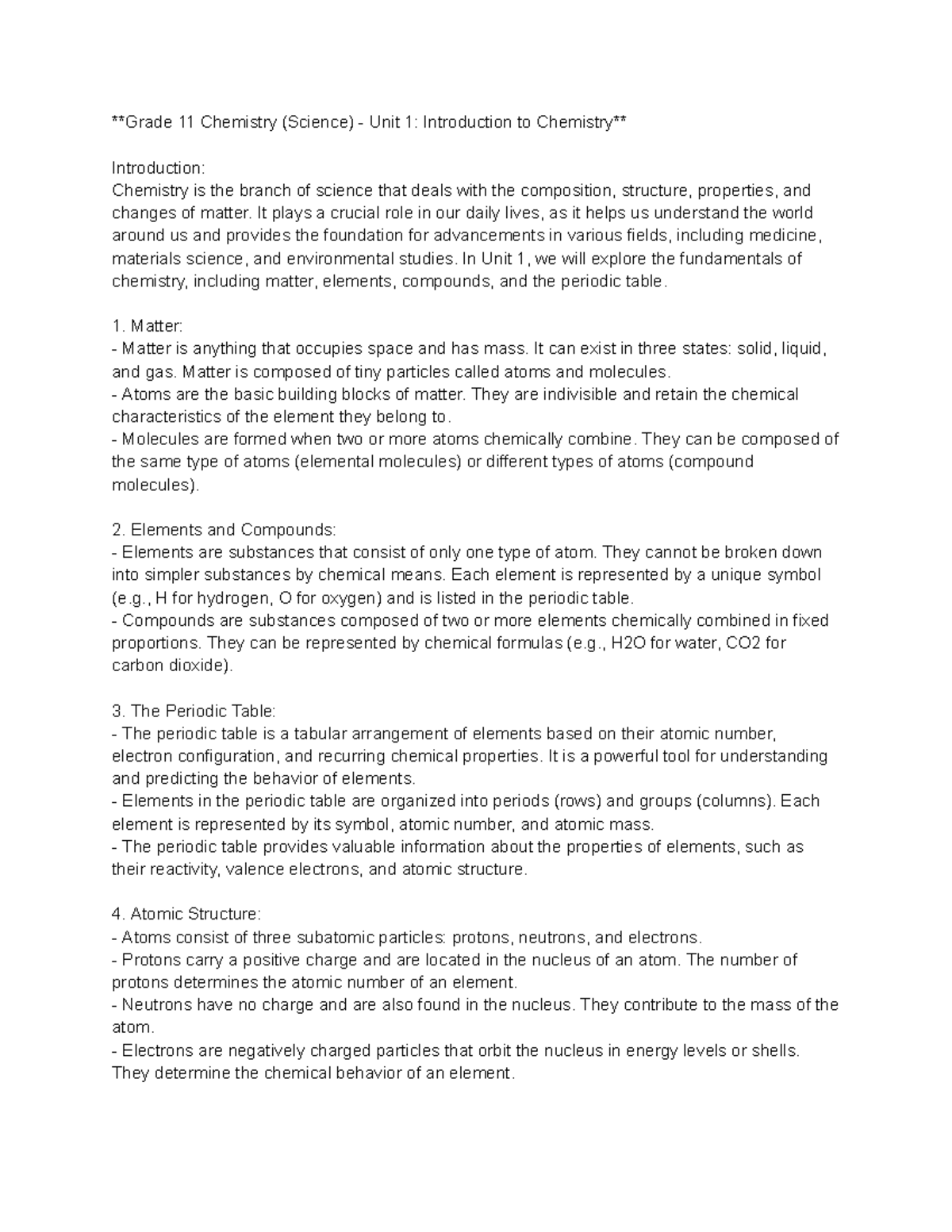 chem-unit-1-notes-on-chemistry-unit-1-grade-11-chemistry-science