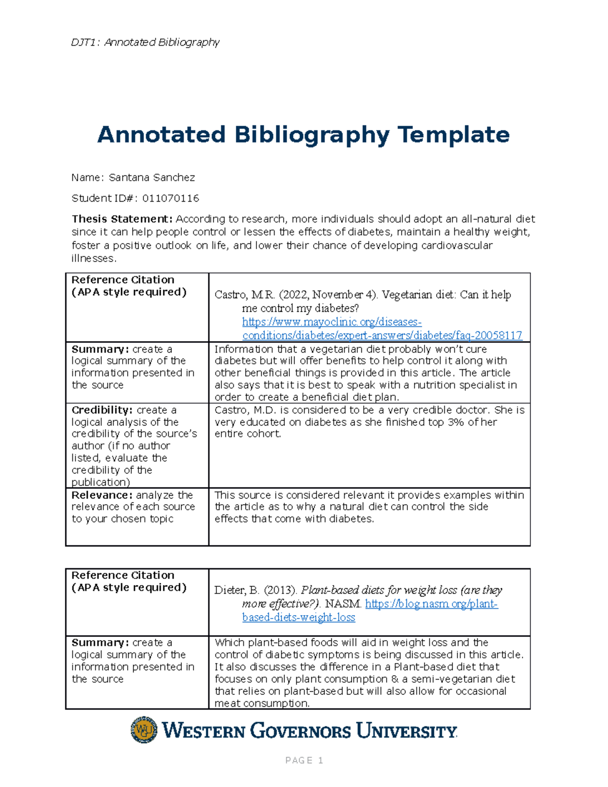 Annotated Bibliography Template - Reference Citation (APA style ...