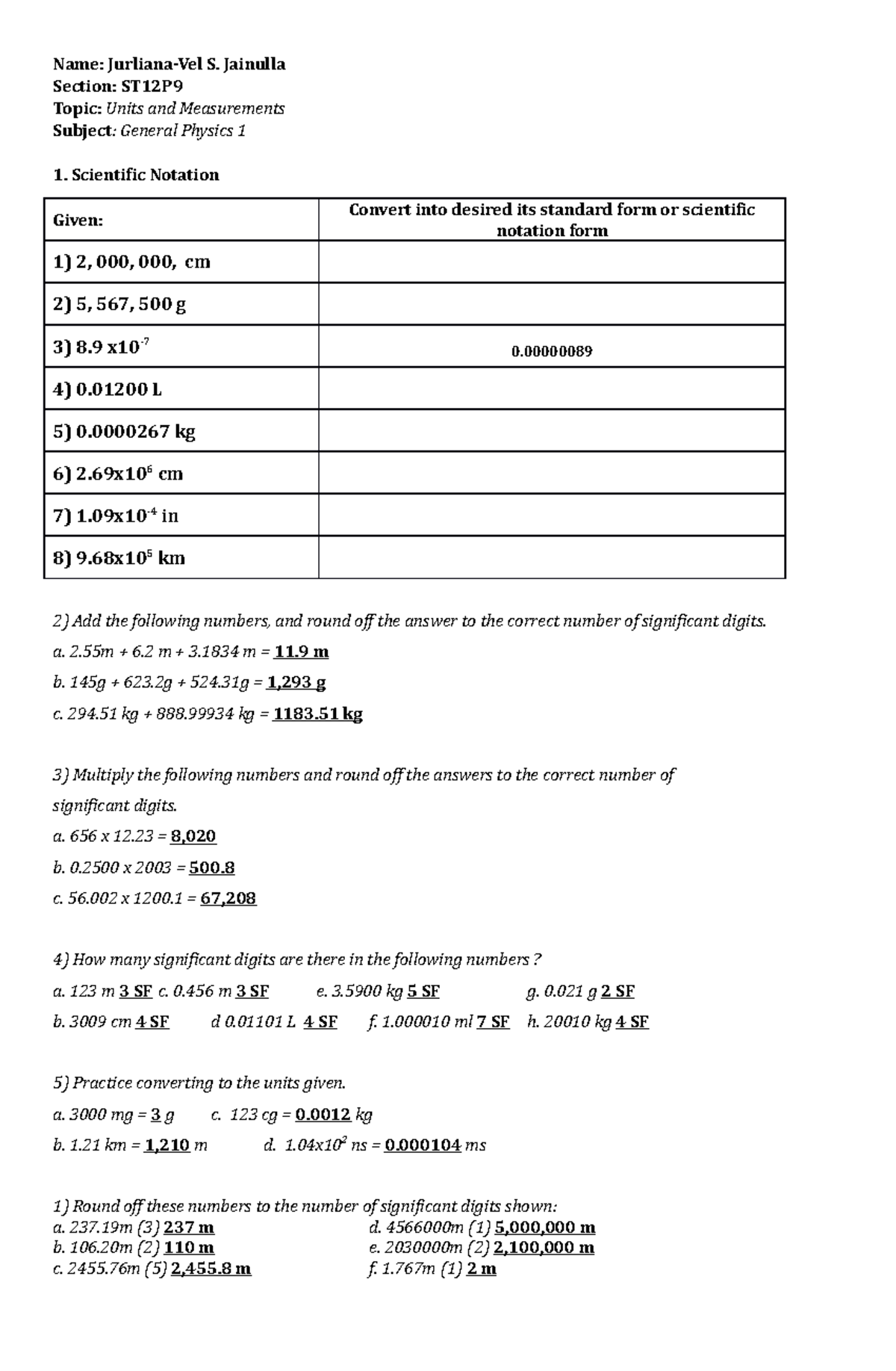 Measurements Seatwork Quiz Assignment - Name: Jurliana-Vel S. Jainulla ...