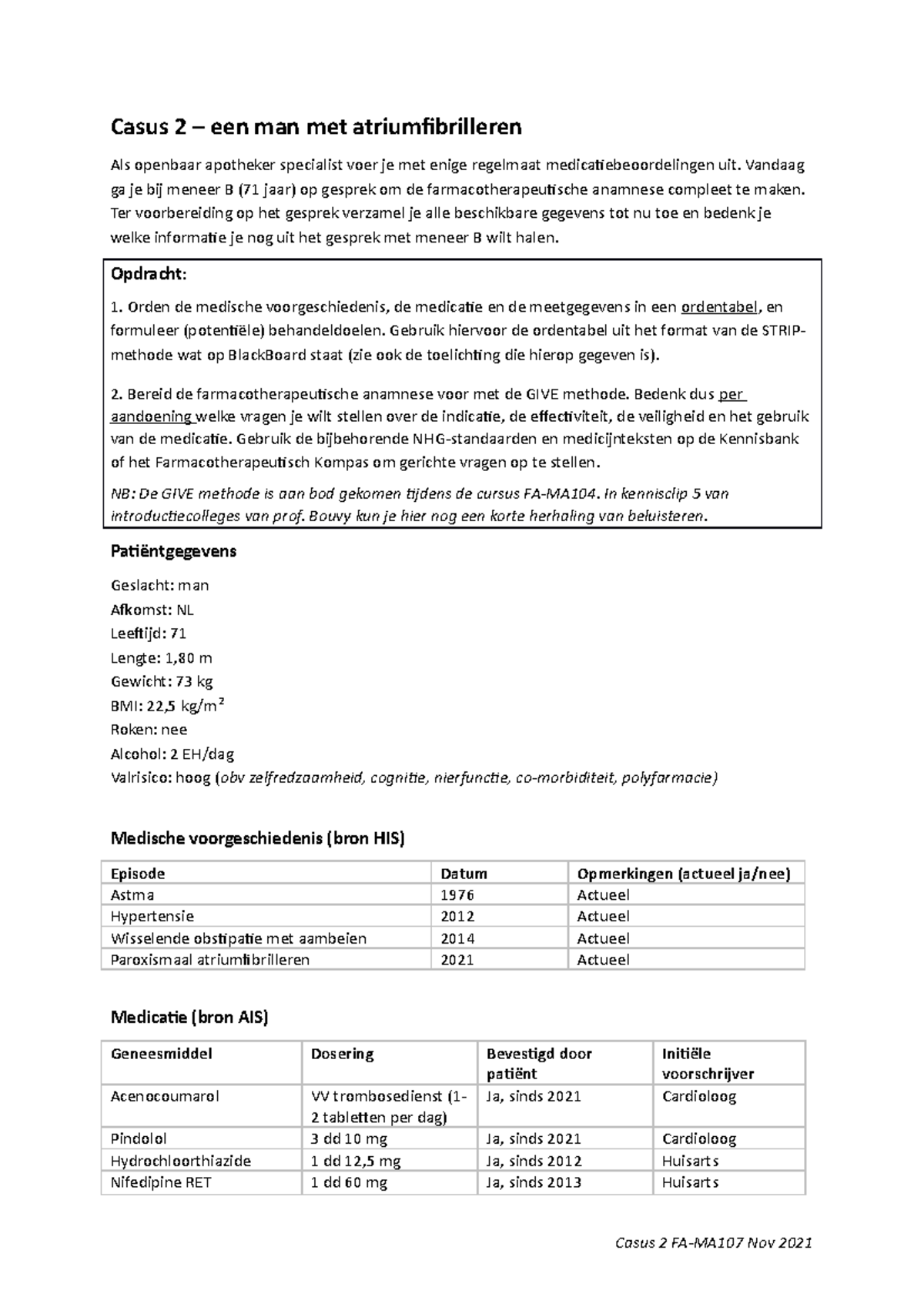 Casus 2 Strip-methode - Casus 2 – Een Man Met Atriumfibrilleren Als ...