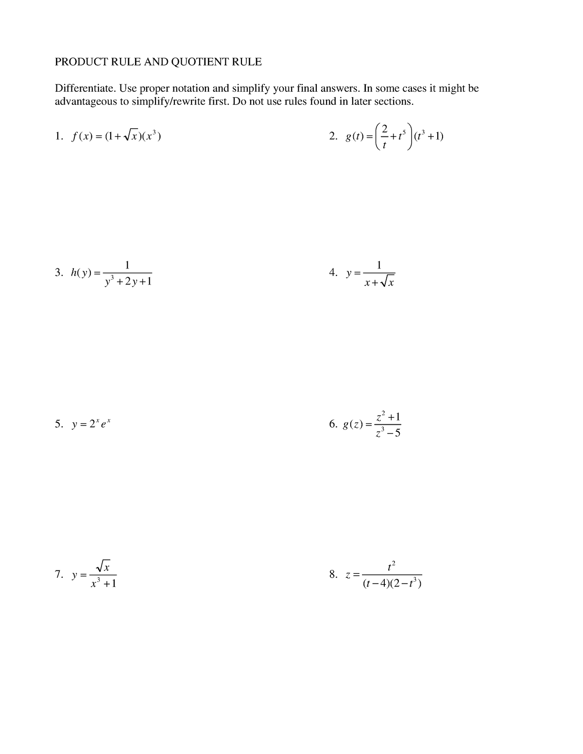 Prod&Quot - Product rule - PRODUCT RULE AND QUOTIENT RULE Differentiate ...