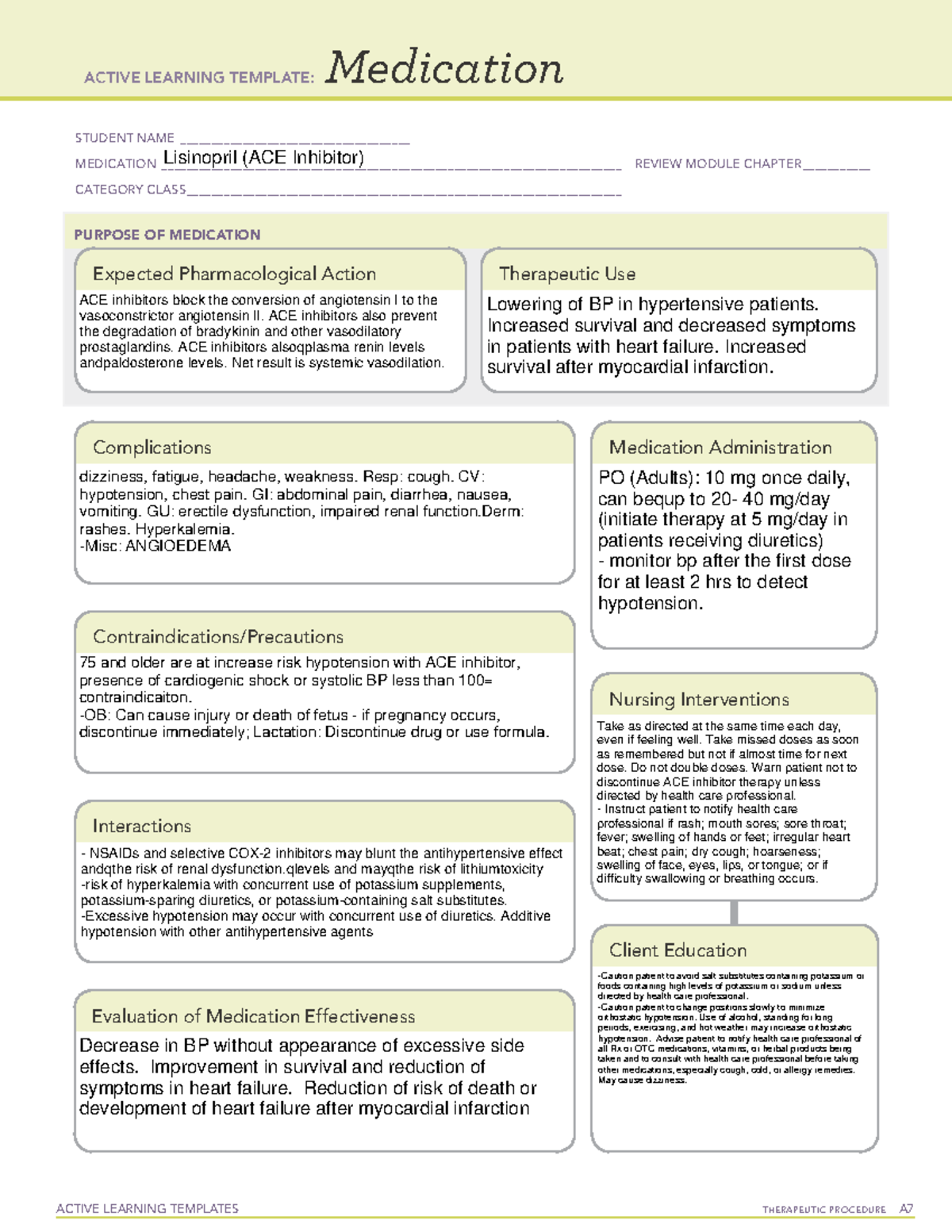 Lisinopril medication that is really great - ACTIVE LEARNING TEMPLATES ...