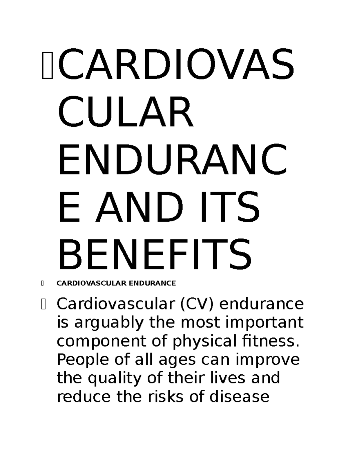 Cardio dalisay CARDIOVAS CULAR ENDURANC E AND ITS BENEFITS