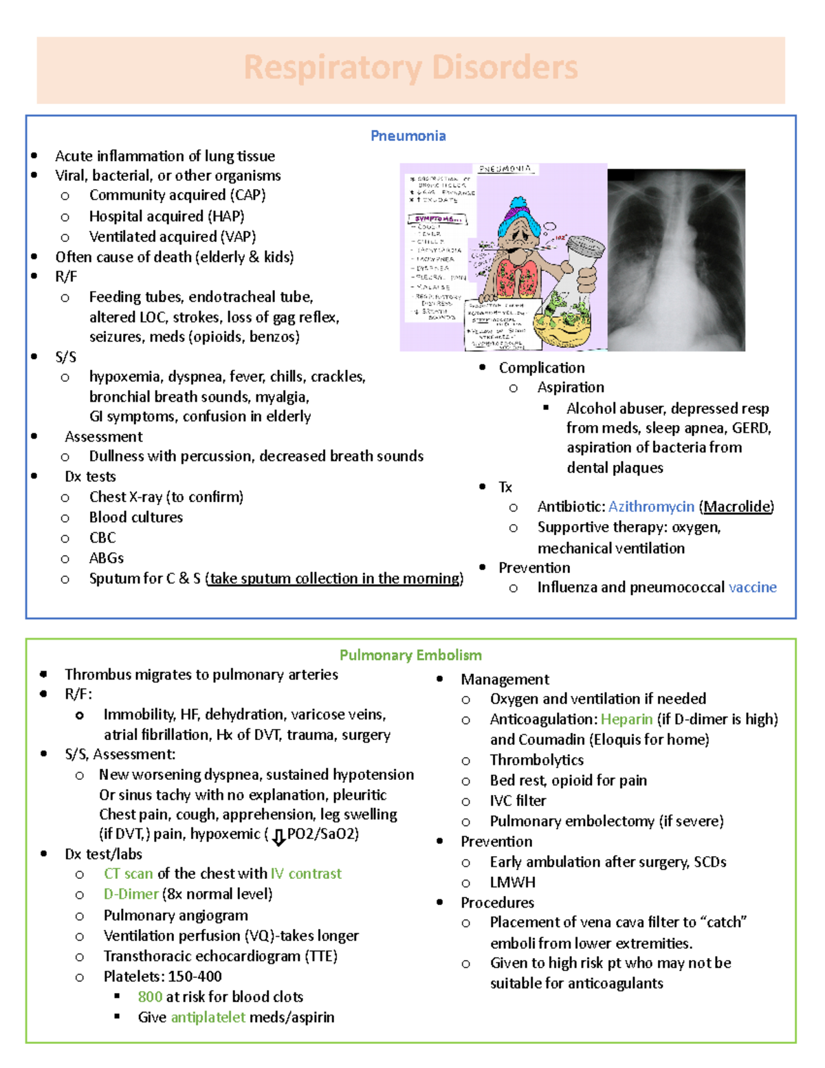 Respiratory notes - Respiratory Disorders Management o Oxygen and ...