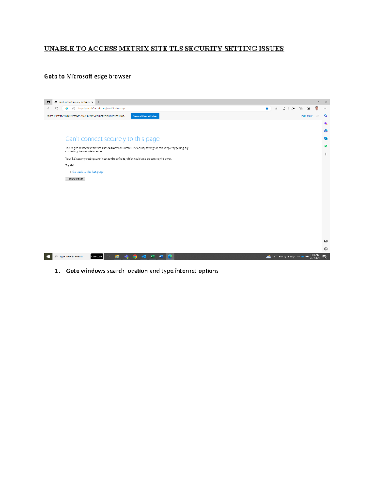 Frequently occurring issues in Metrix - UNABLE TO ACCESS METRIX SITE ...