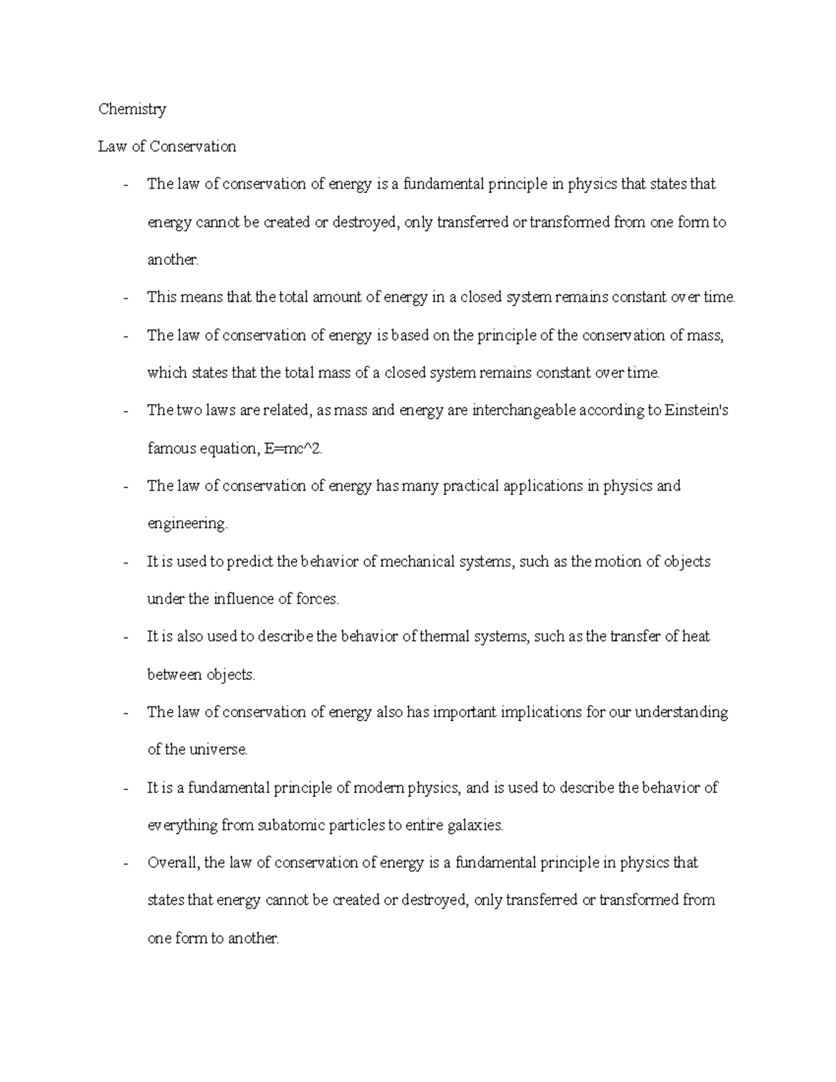 law of conservation chemistry