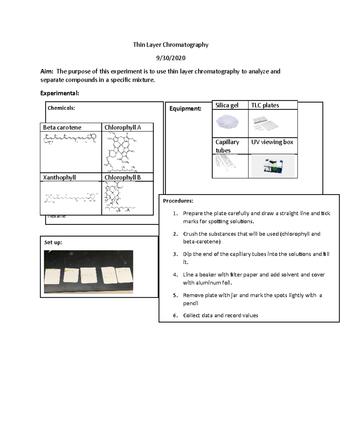 ORGO 1 lab TLC - Extraction Lab Organic Chemistry - Chemicals ...