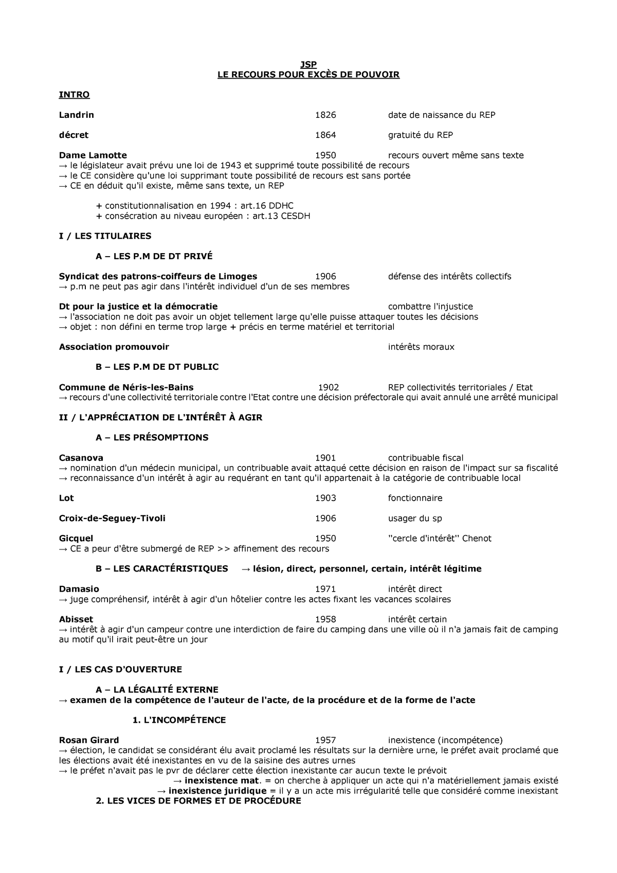 Fiches De Jurisprudence Droit Administratif - JSP LE RECOURS POUR EXCÈS ...