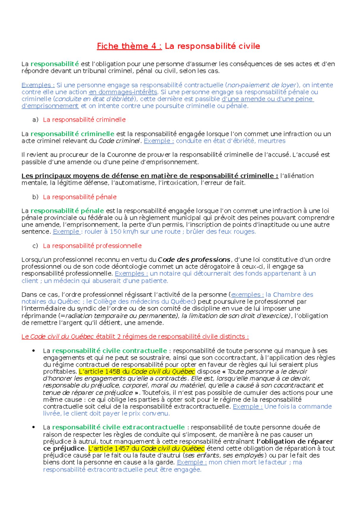 Fiche Thème 4 - Exemples : Si Une Personne Engage Sa Responsabilité ...