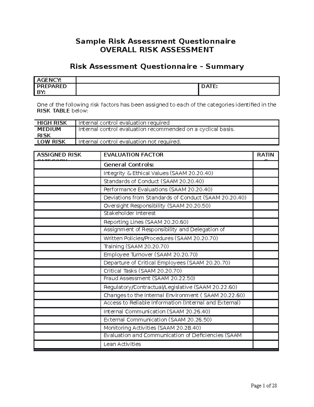 ICRisk AQ - Sample Risk Assessment Questionnaire OVERALL RISK ...