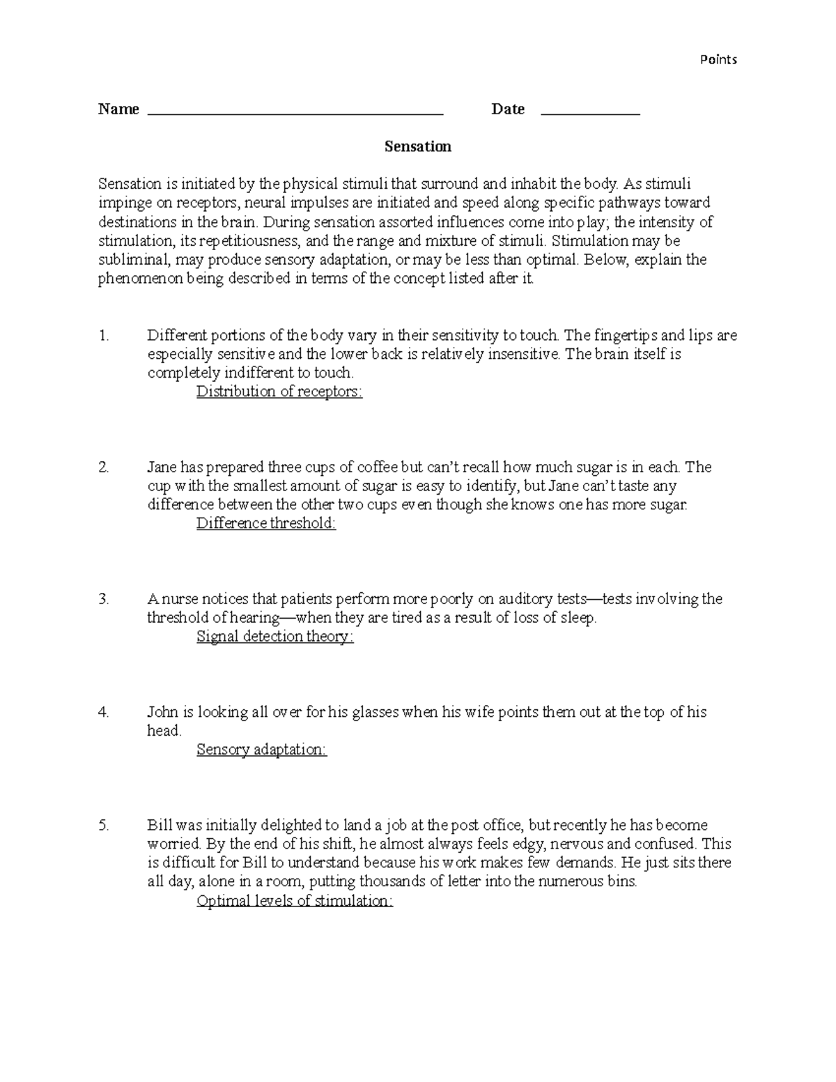 S&P Extra Credit Intro to Psych, sensation and perception assignment