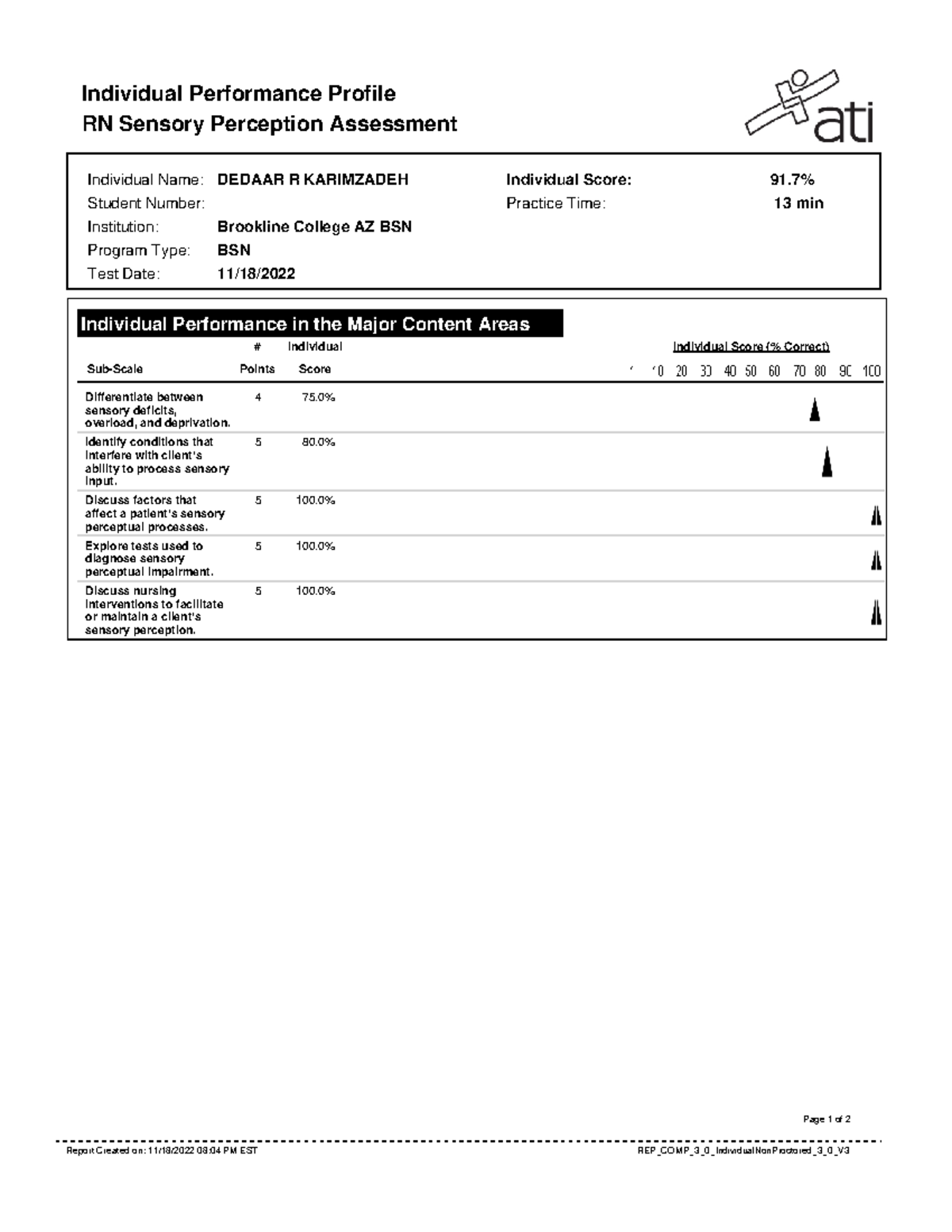 Sensory perception homework Individual Performance Profile RN