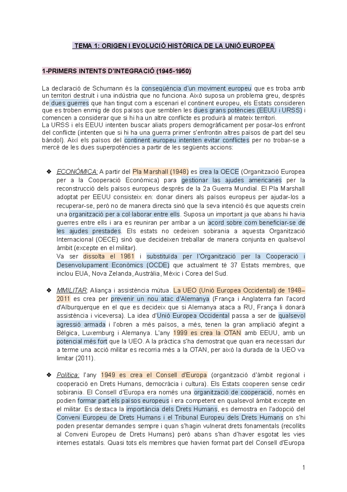 Resum de l'examen final de Institucions de la Unió Europea - TEMA 1 ...