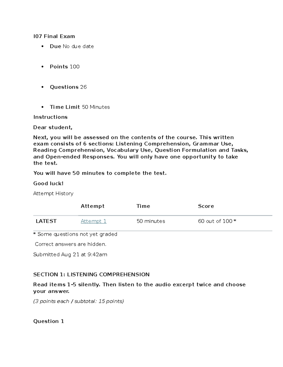 Final exam intermediate 7 - I07 Final Exam Due No due date Points 100 ...