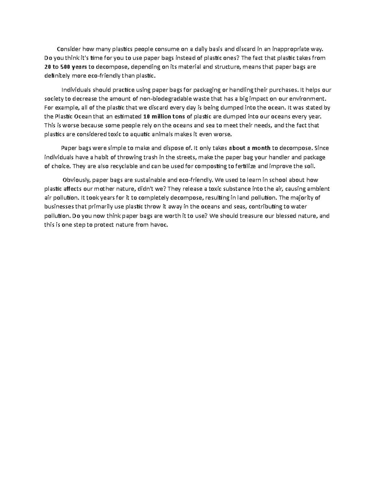 persuasive essay about reducing use of plastics