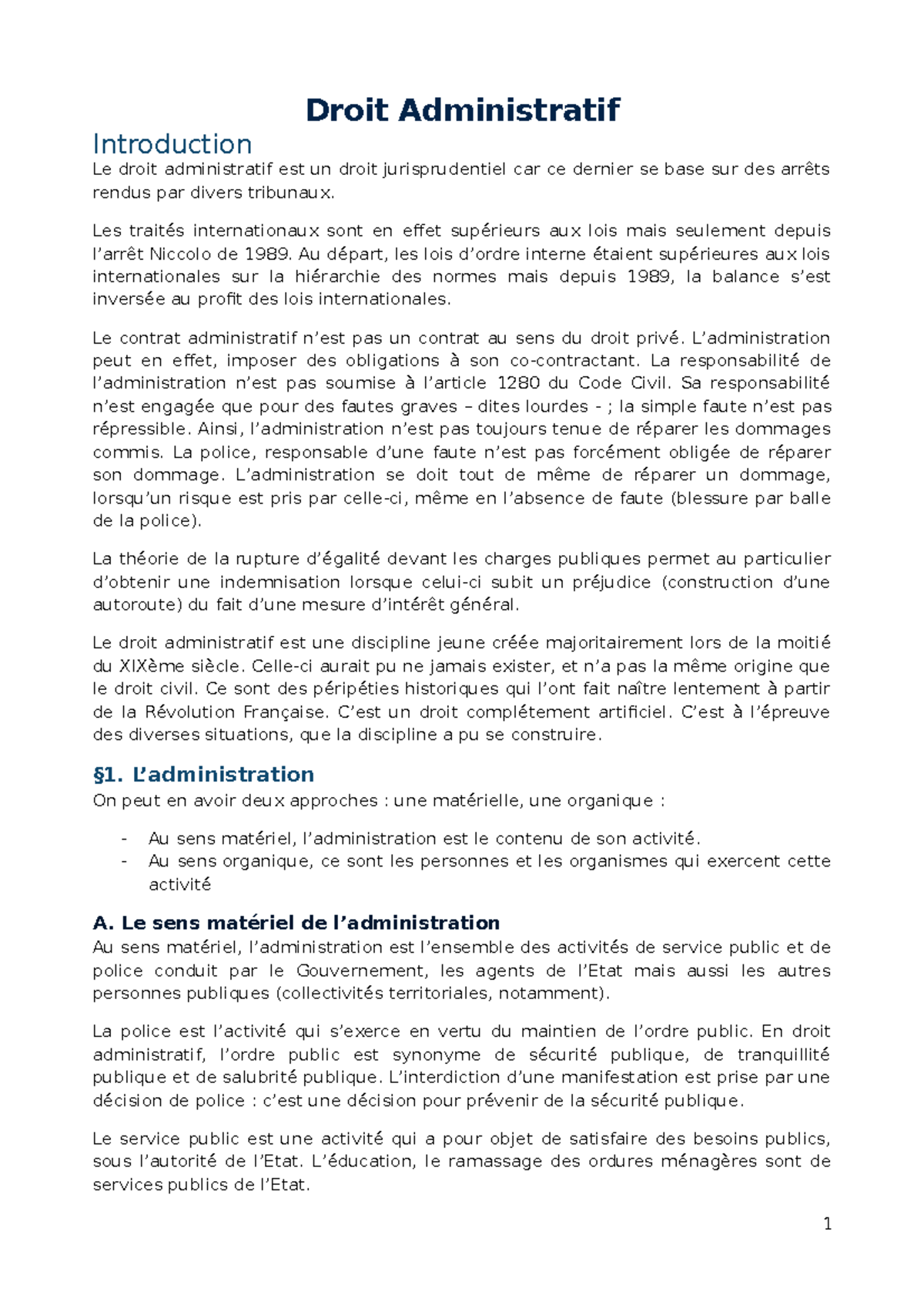 Droit Administratif - Notes De Cours 1 - Droit Administratif ...