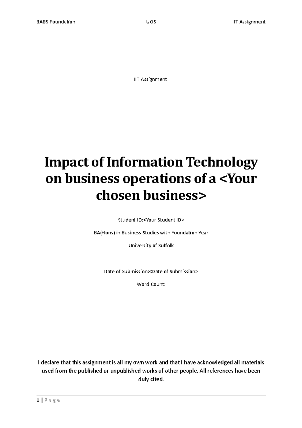 202301-uos-iit-assignment-template - Iit Assignment Impact Of 