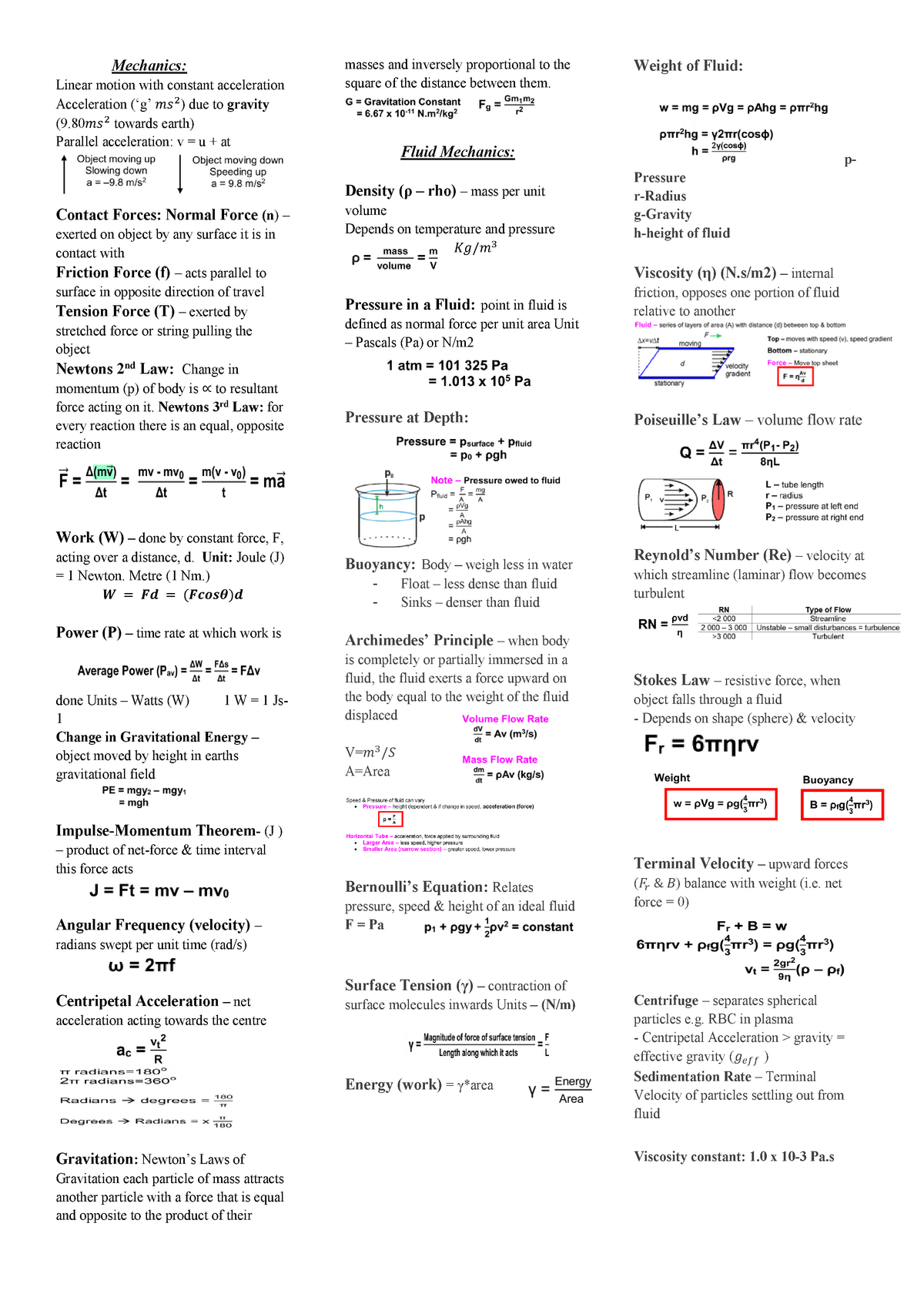 Exam Sheet - Summary Physical Aspects of Nature - motion with constant ...