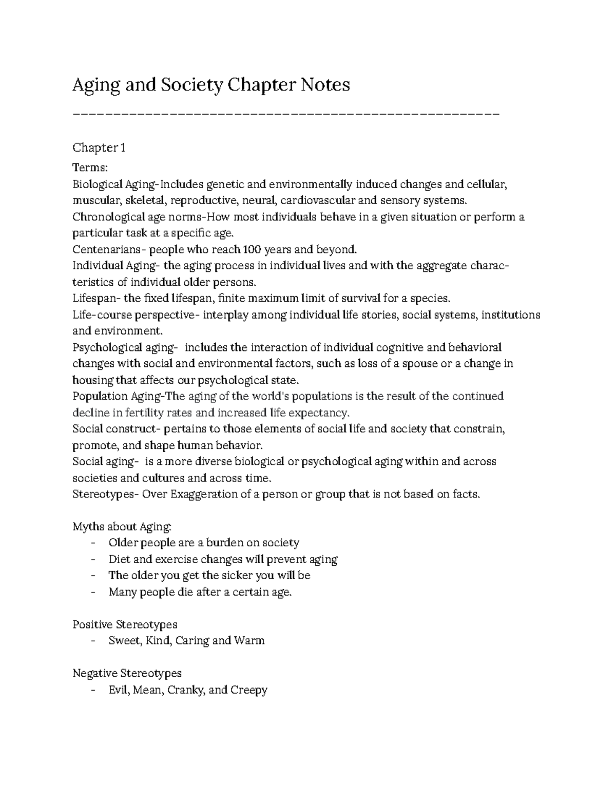 Aging and Society Chapter Notes - Aging and Society Chapter Notes - Studocu