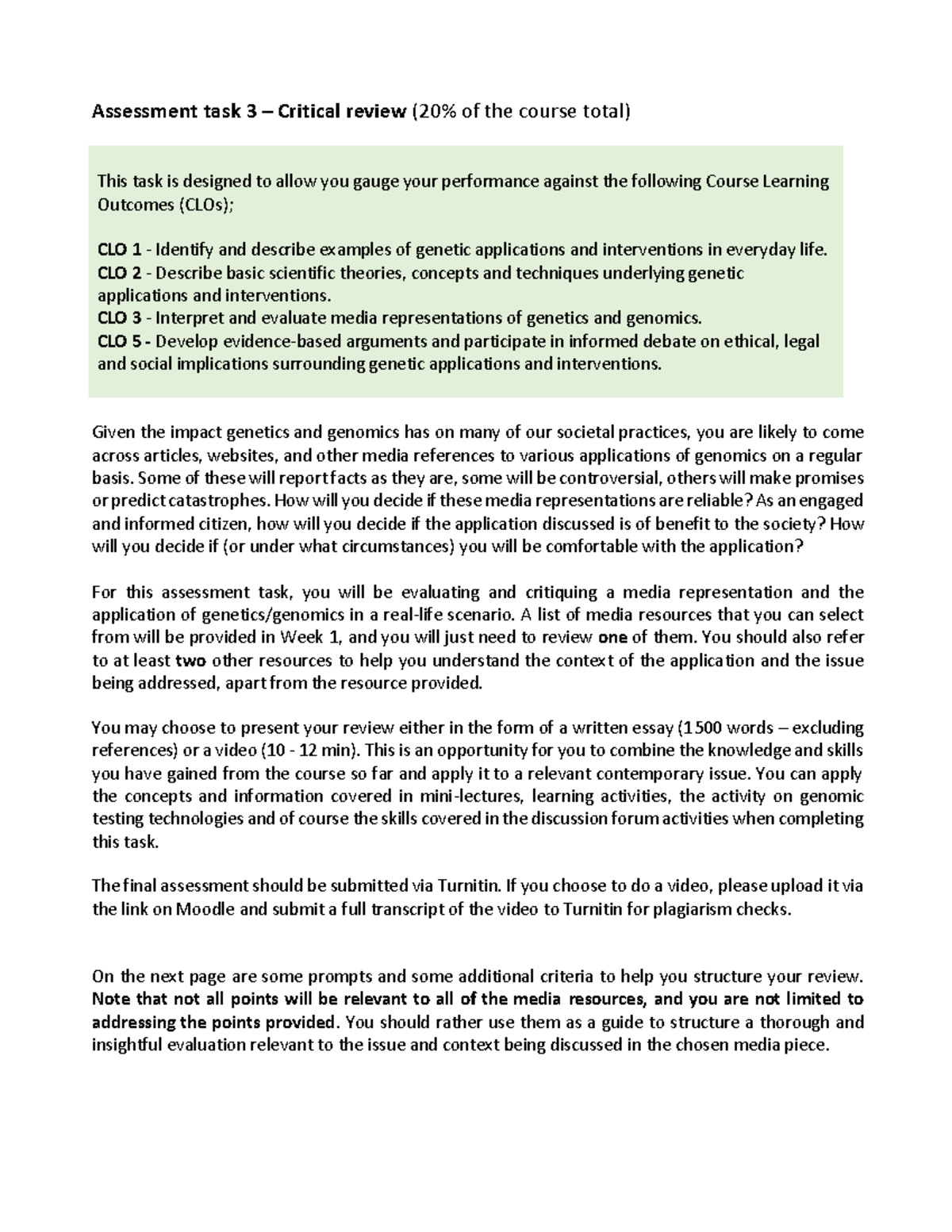Assessment 3 - Critical review U1 2024 Updated with resources ...