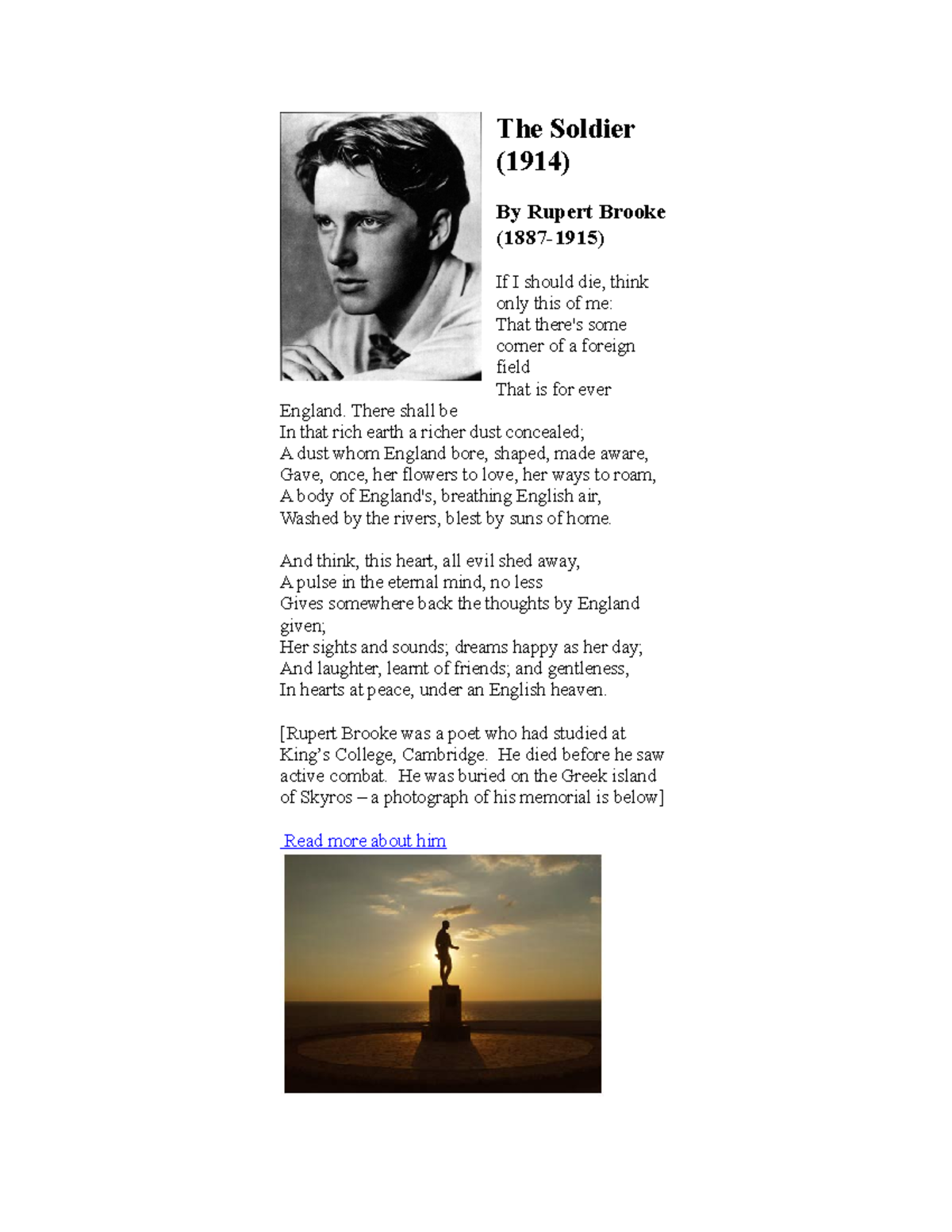 World War One Poetry(1) - The Soldier (1914) By Rupert Brooke (1887 ...