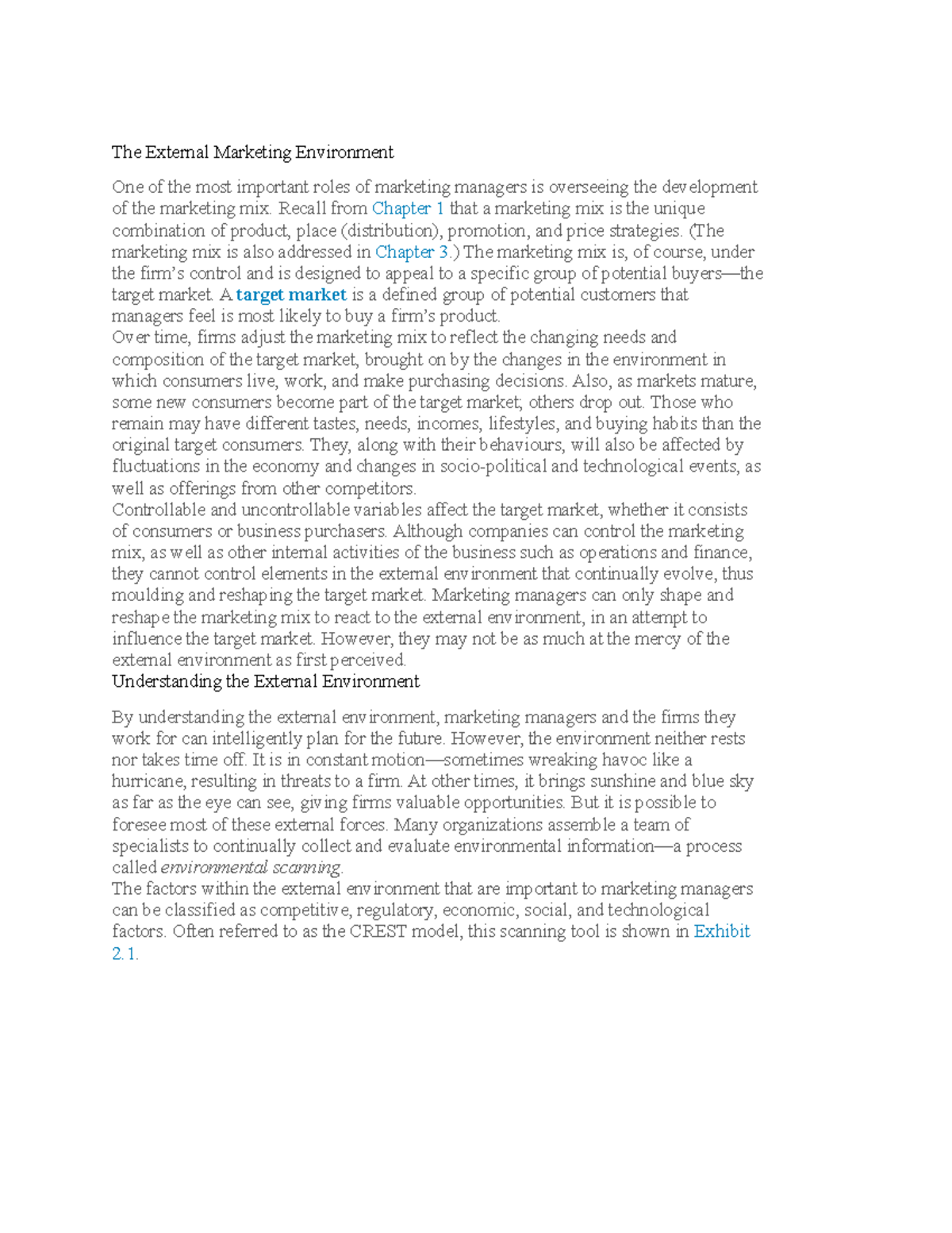 Marketing Chapter 2 - Lecture notes 2 - The External Marketing ...