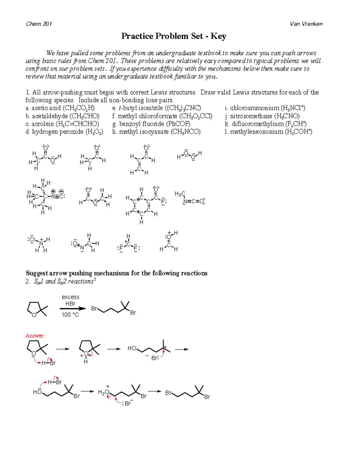 Probset 0key - Chem practice material and answer key - Practice Problem ...