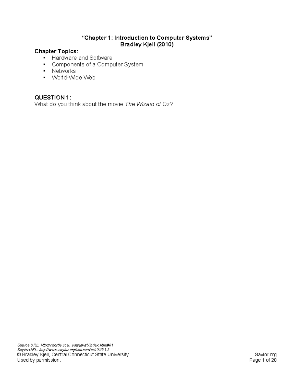 CS101-1 - good notes - Source URL: chortle.ccsu/java5/index.html ...