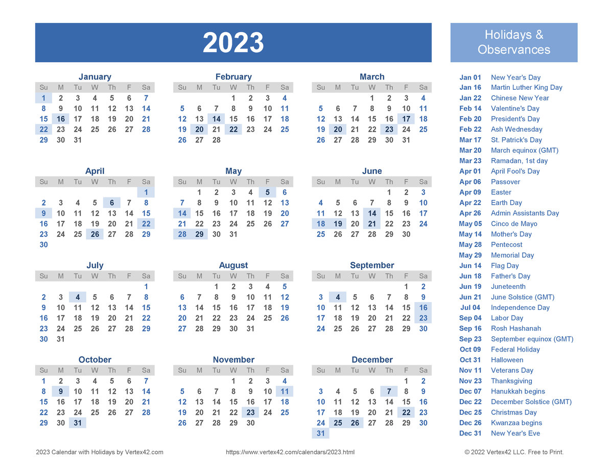 2023 yearly holiday calendar - 2023 Holidays & Date Event Jan 01 New ...