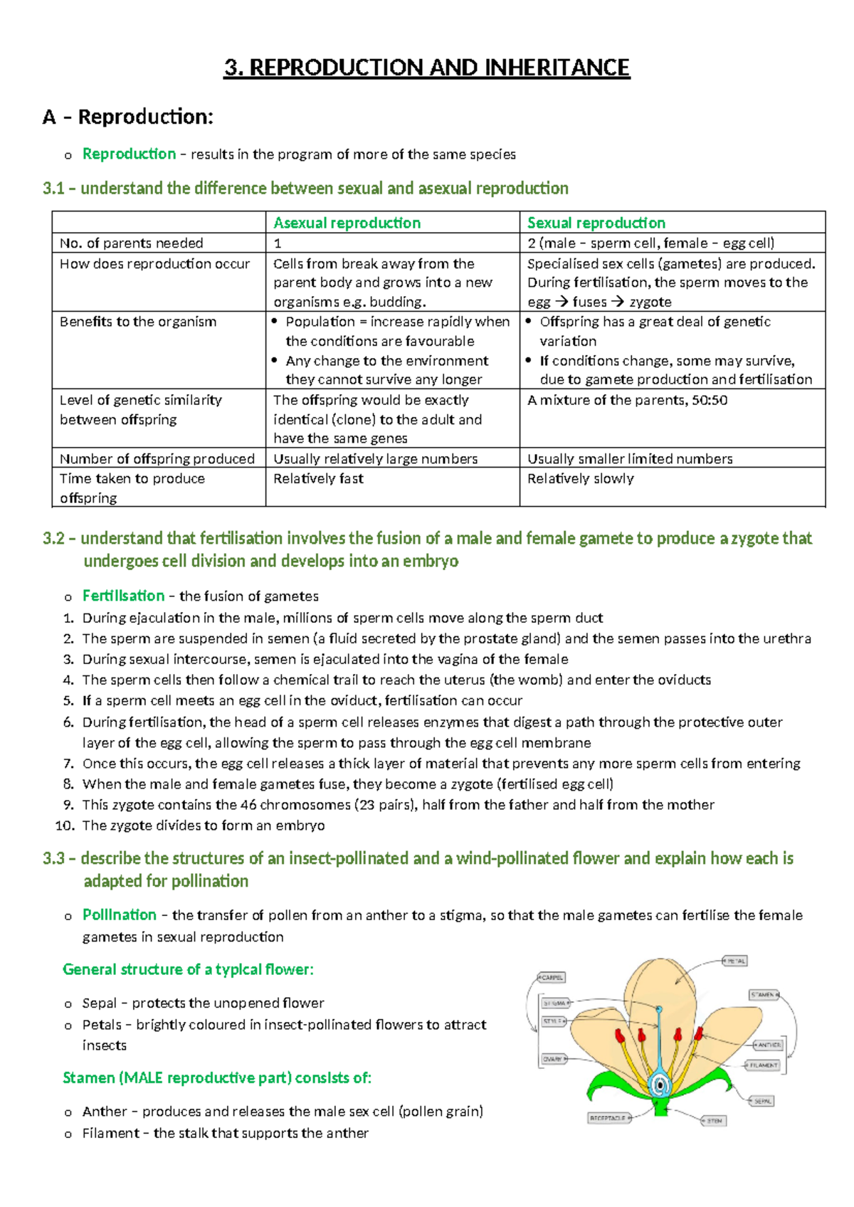 ☀️Biology☀️ - 3. Inheritance and Reproduction - A – Reproduction: o ...