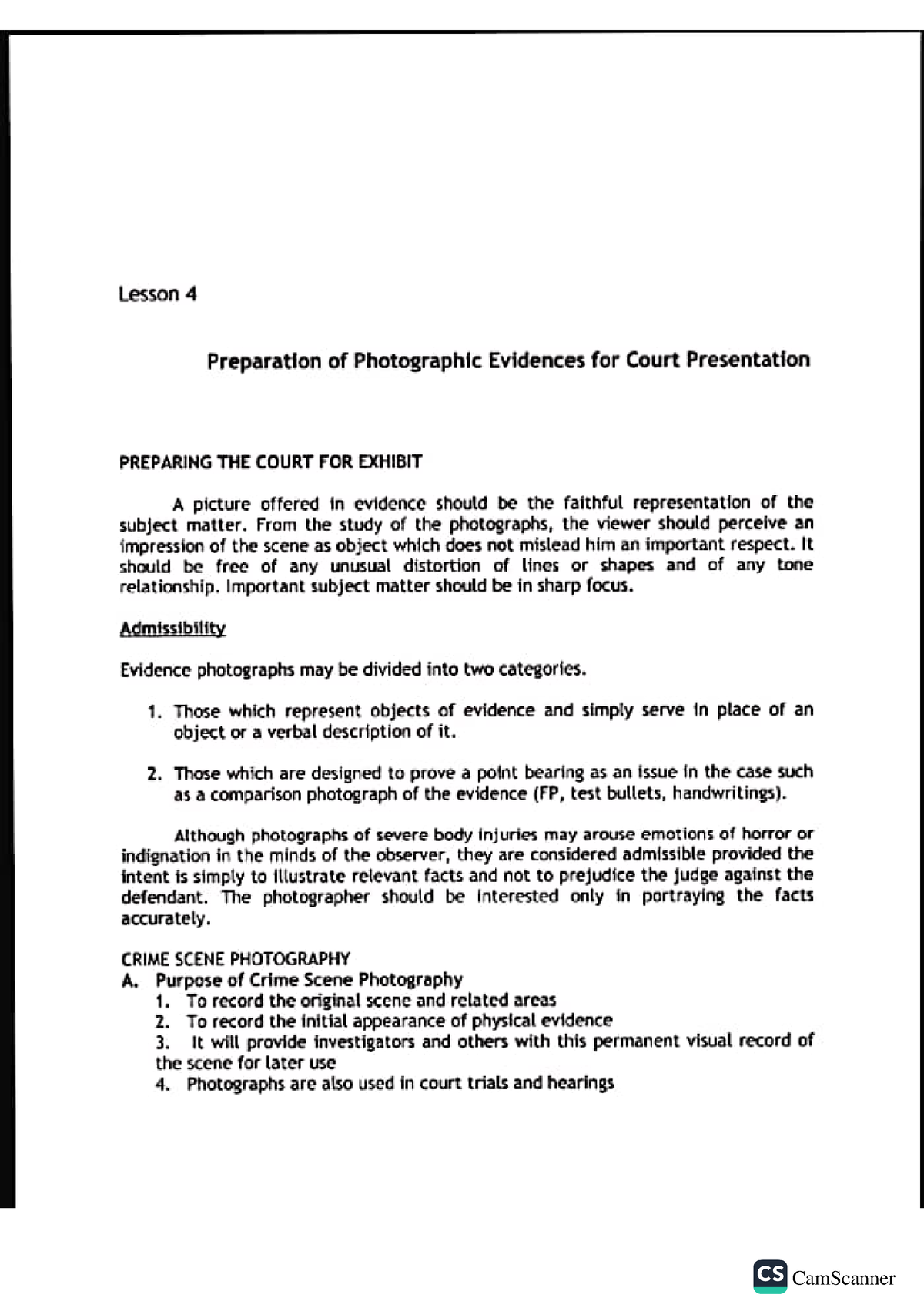 Crime Scene Photography Lesson 4 - Forensic Photography - Studocu