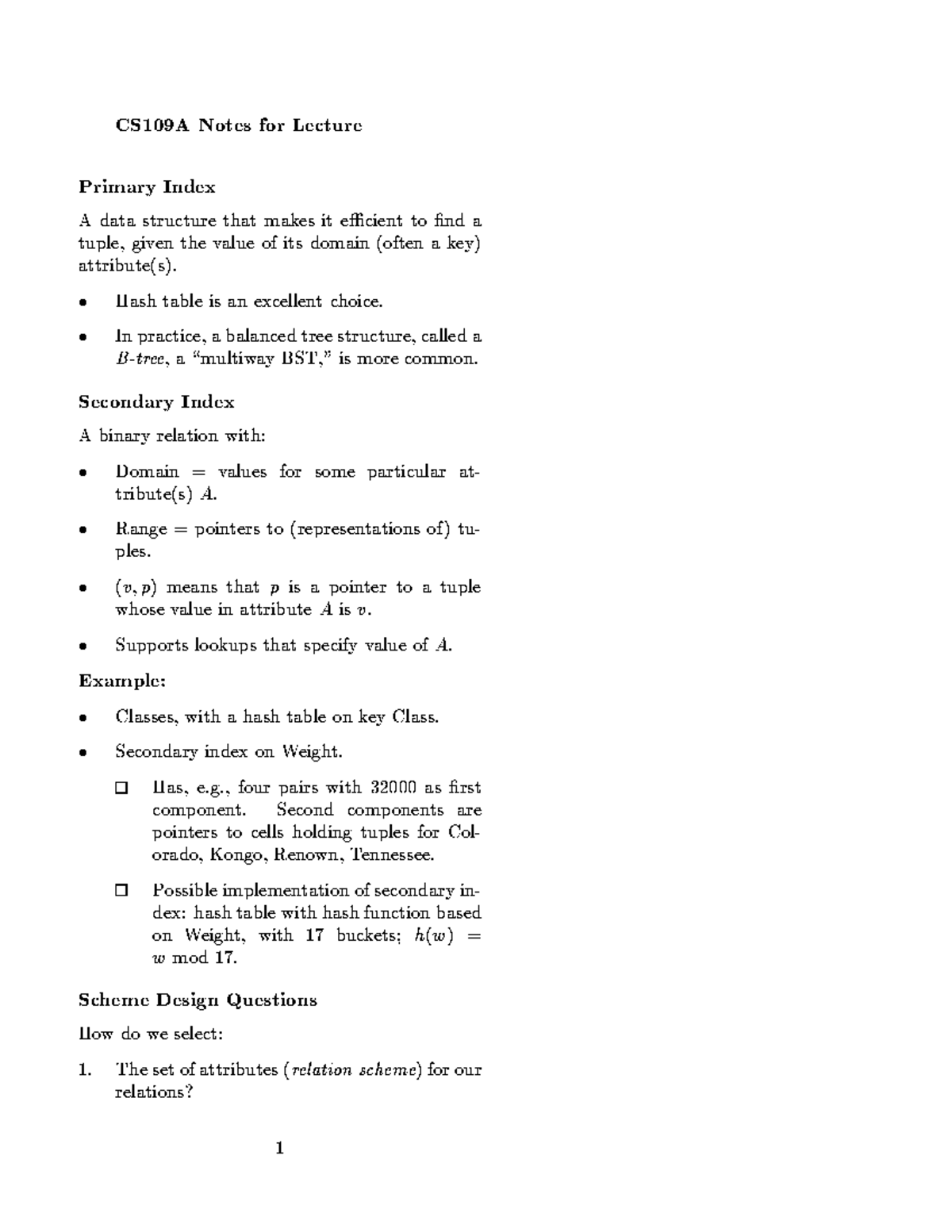 Computer Science Notes 25 - CS109A Notes for Lecture 3/15/95 Primary ...