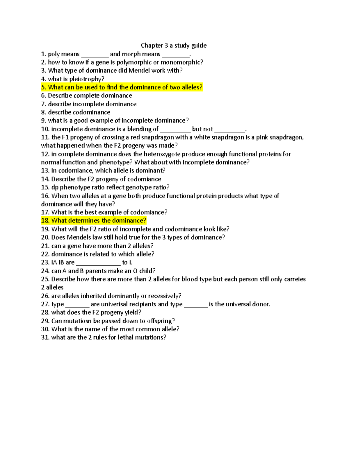 Chapter 3 a study guide Genetics - Chapter 3 a study guide poly means ...